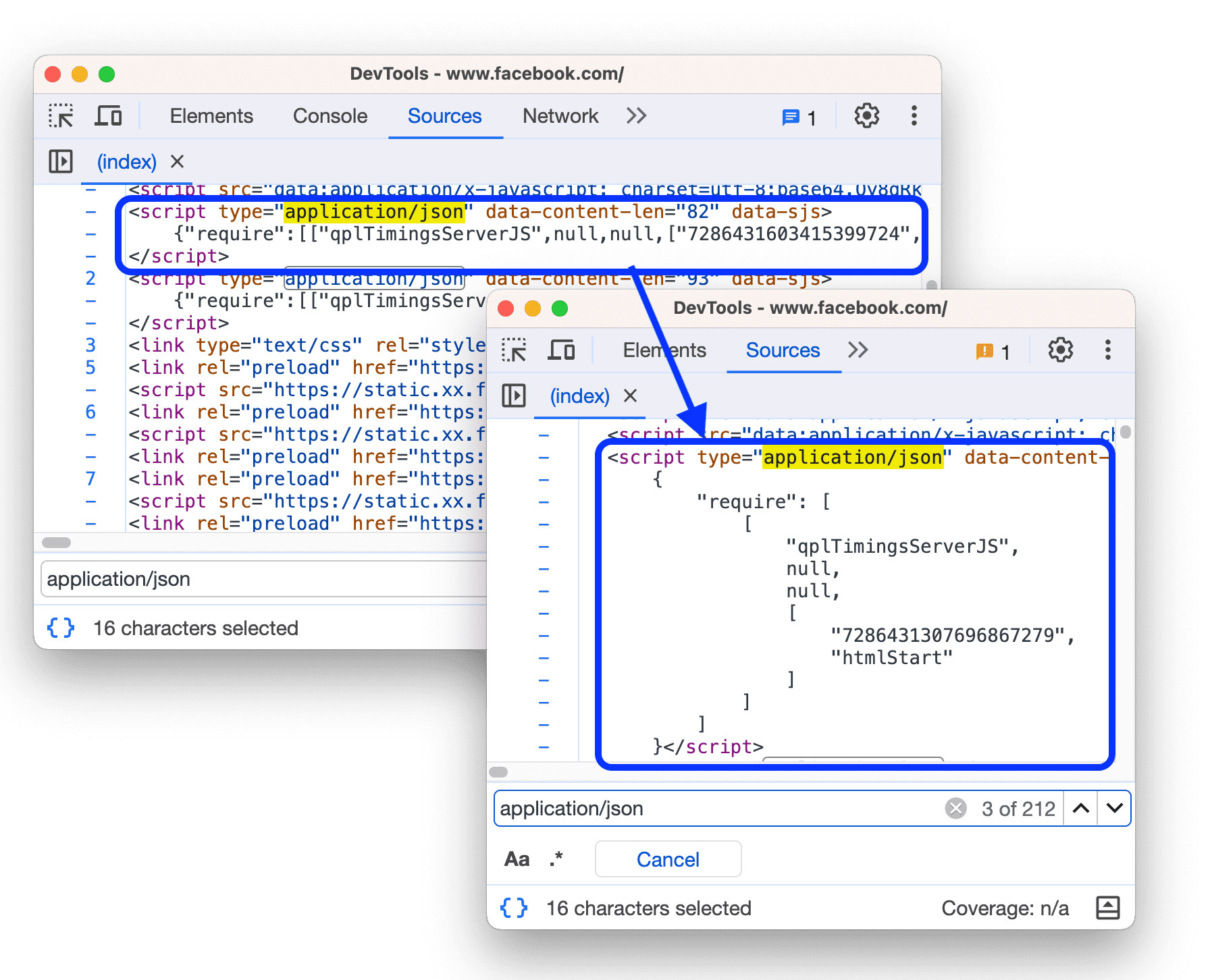 DevTools: pretty printing for JSON in script tags