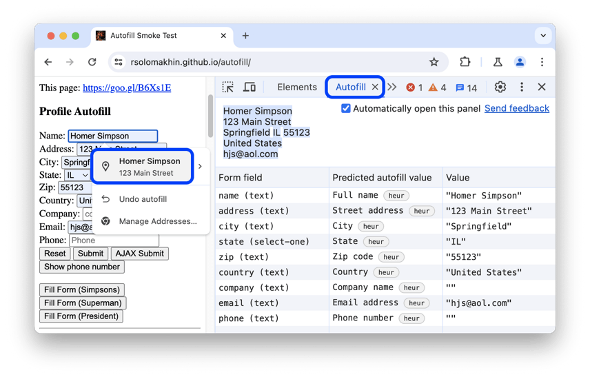 DevTools: New Autofill panel