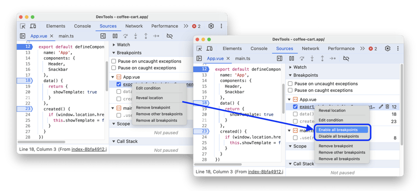 DevTools: Enable and disable all breakpoints