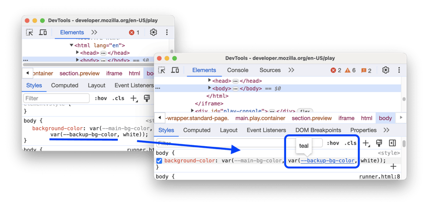 DevTools: Custom property as a fallback