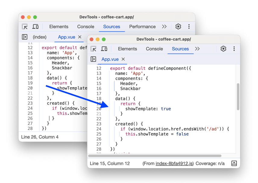 Indentation markers in the Sources panel